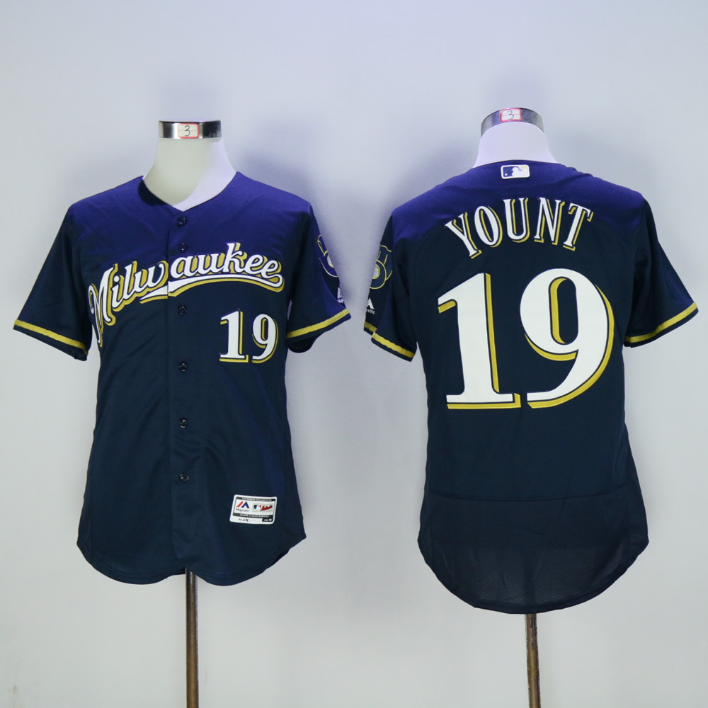 Men Milwaukee Brewers 19 Yount Blue MLB Jerseys